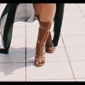 Tan calf length sandals